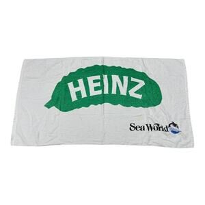 Vintage 80s Sea World Heinz Pickle Beach Towel FLAW White 25 x 46